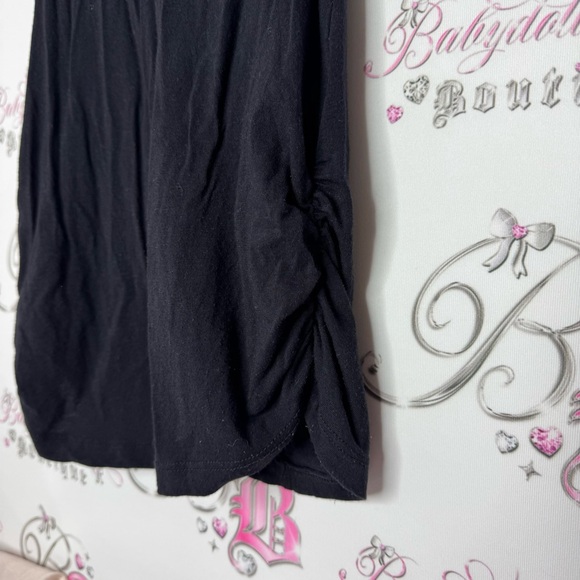 Bebe tank top lace racer back black cinched sides bling Swarovski crystal logo - Picture 6 of 7